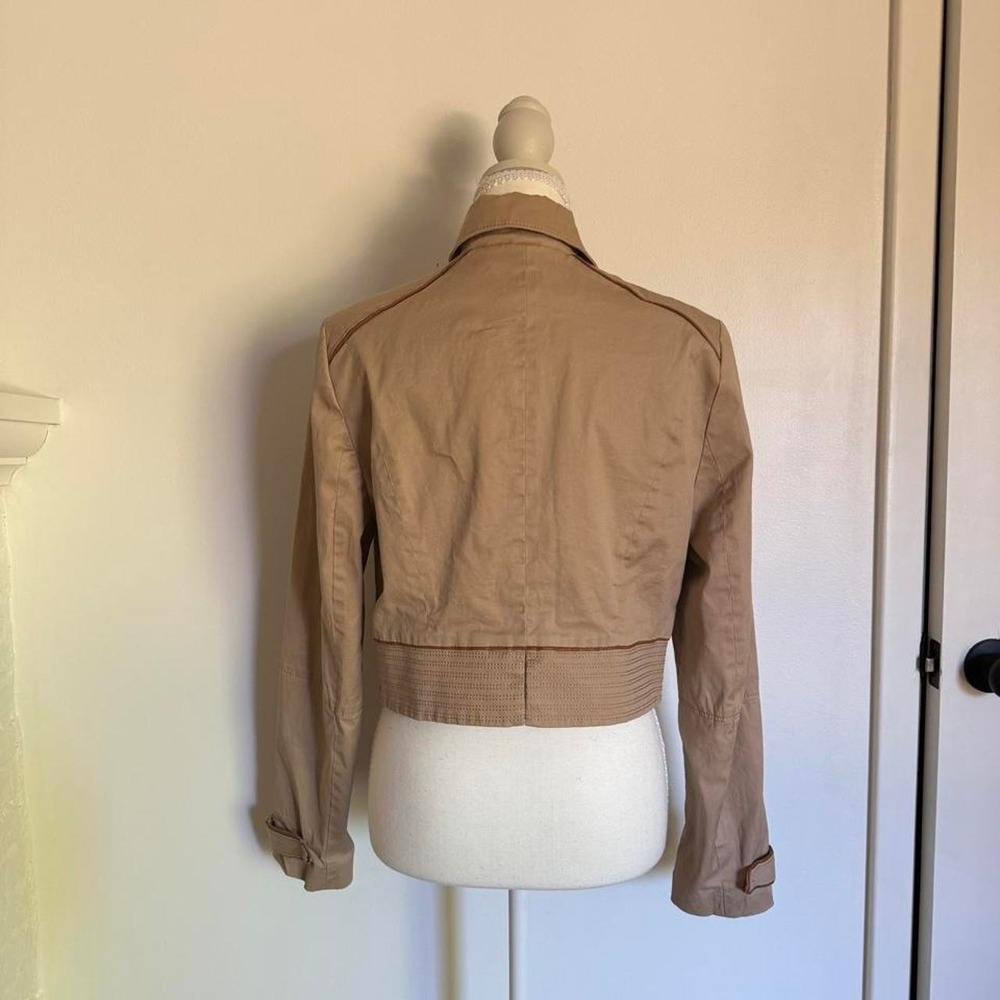 White House Black Market Tan Cropped Workwear Jacket Button Up Zip Women 12 - Picture 2 of 5